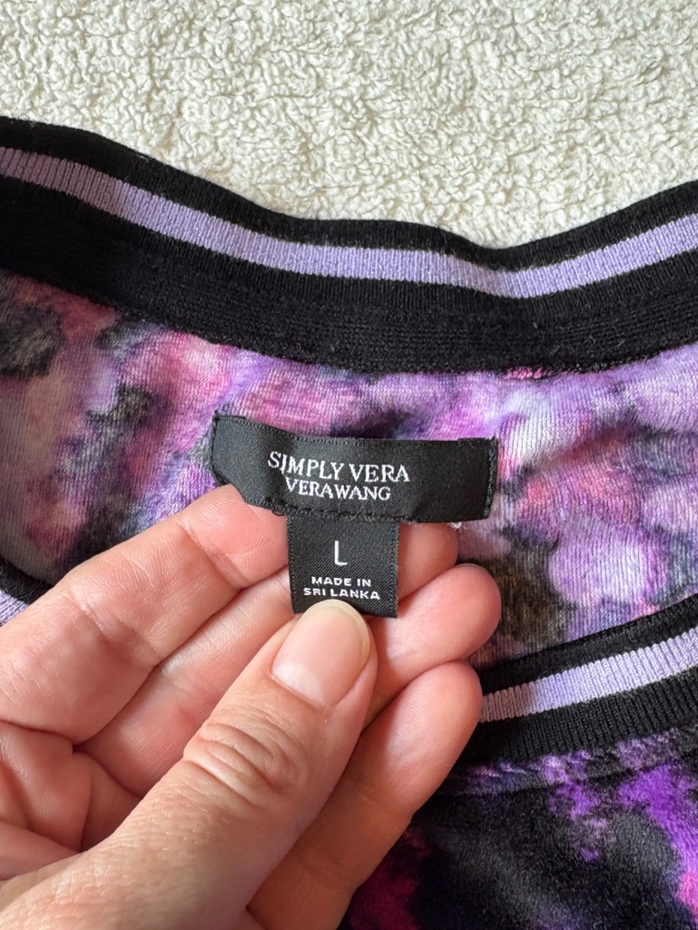 Simply Vera Velvety Soft Women’s Large Pajamas Set, Purple Floral - Picture 2 of 3